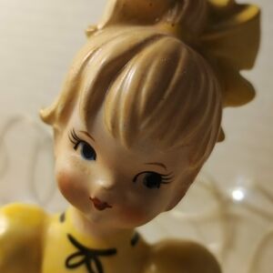 Vintage Yellow Ceramic Doll Planter